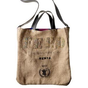 NWT Bergdorf Goodman Burlap Feed Bag Leather